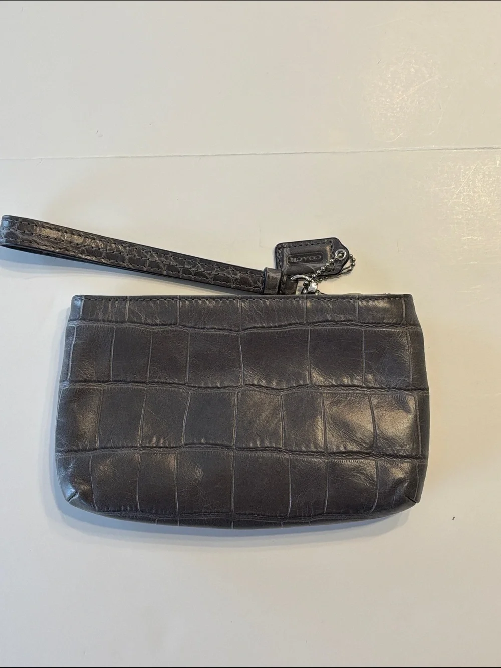 Coach Grey Madison Leather Embossed Croc Zip Wristlet